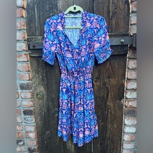 J. McLaughlin Blue and Pink Floral Midi Dress Sz S